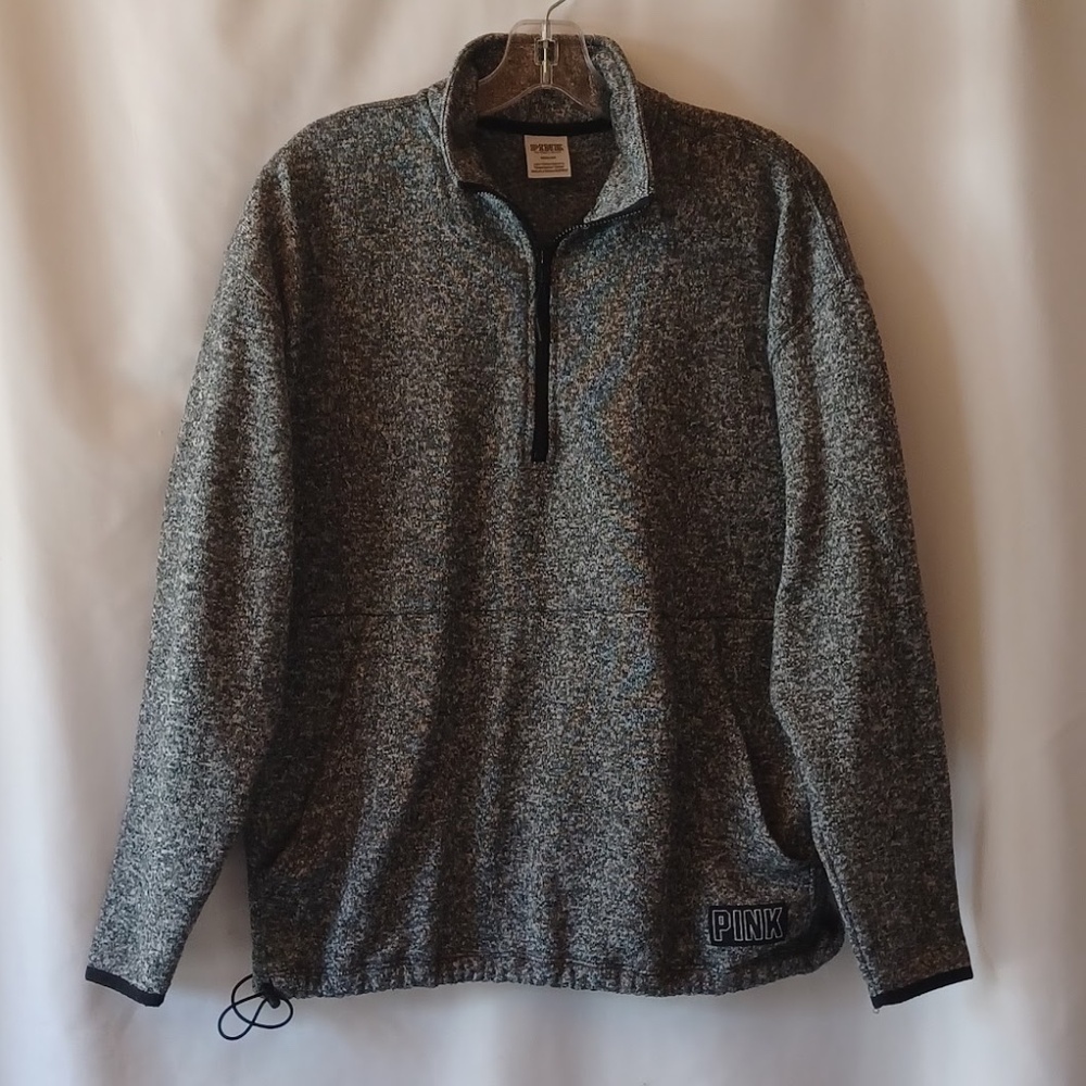 Victoria’s Secret PINK Quarter Zip Pullover Sweatshirt Gray Marled Knit Size M
